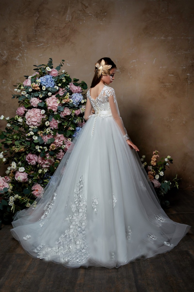 Pentelei 2019 Long Sleeves Flower Girl Dresses For Weddings Lace Appliqued Beads Little Kids Baby Gowns Cheap Princess Communion Dress