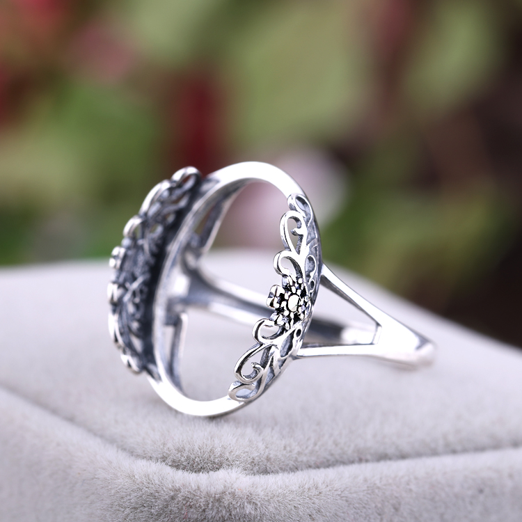 925 Sterling Silver Vintage Ring 15x20MM Oval Cabochon Semi Mount Ring Setting DIY Stone Engagement Wedding Anniversary Gift