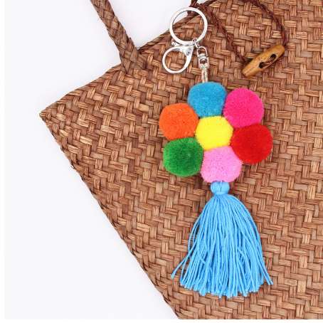 1pc Colorful Flower POM POM Tassel Keychain Pompons Bag Accessories Keychain Key Ring Pendant Jewelry