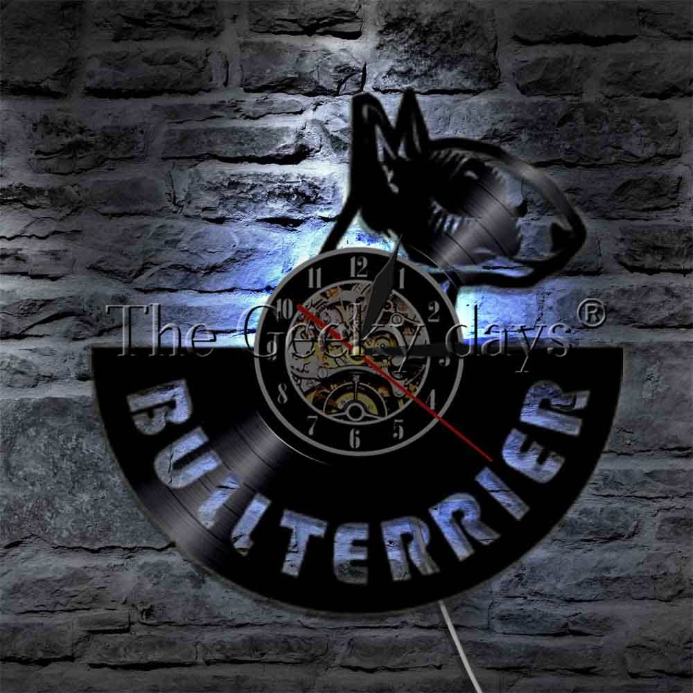 1Piece English Bullterrier Record Wall Clock Dog Spiral Wall Clock Puppy Doggie Pet Watch Lovers Gift