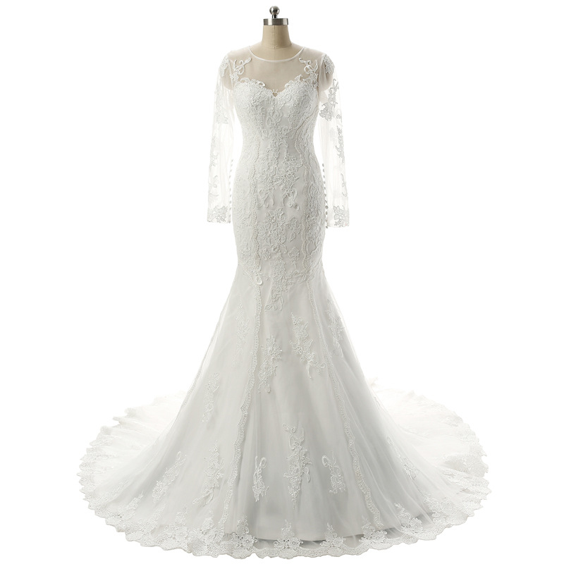 Gorgeous Lace Mermaid Wedding Dress Long Sleeves Scoop Sheer with lace Applique Bridal Gowns Zipper with Buttons Back Wedding Dresses, Ivory
Gorgeous Lace Mermaid Wedding Dress Long Sleeves Scoop Sheer with lace Applique Bridal Gowns Zipper with Buttons Back Wedding Dresses, Ivory