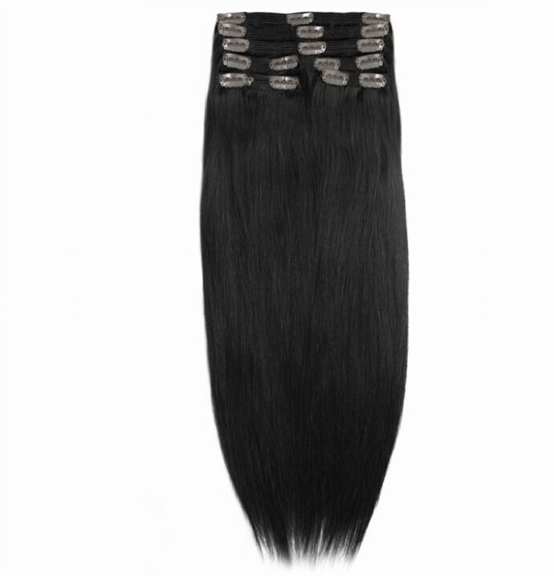 Human brazilian Clip in Hair Extensions Virgin Hair 70-160g option set with natural Black color and ash brown for options