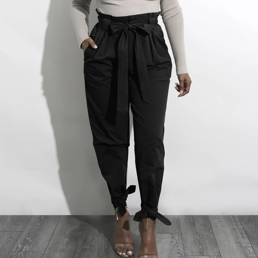 Women Loose Fit Casual High Waistline Waist Belt Long Pants Solid Color Trousers fashion casual hot new Z260314