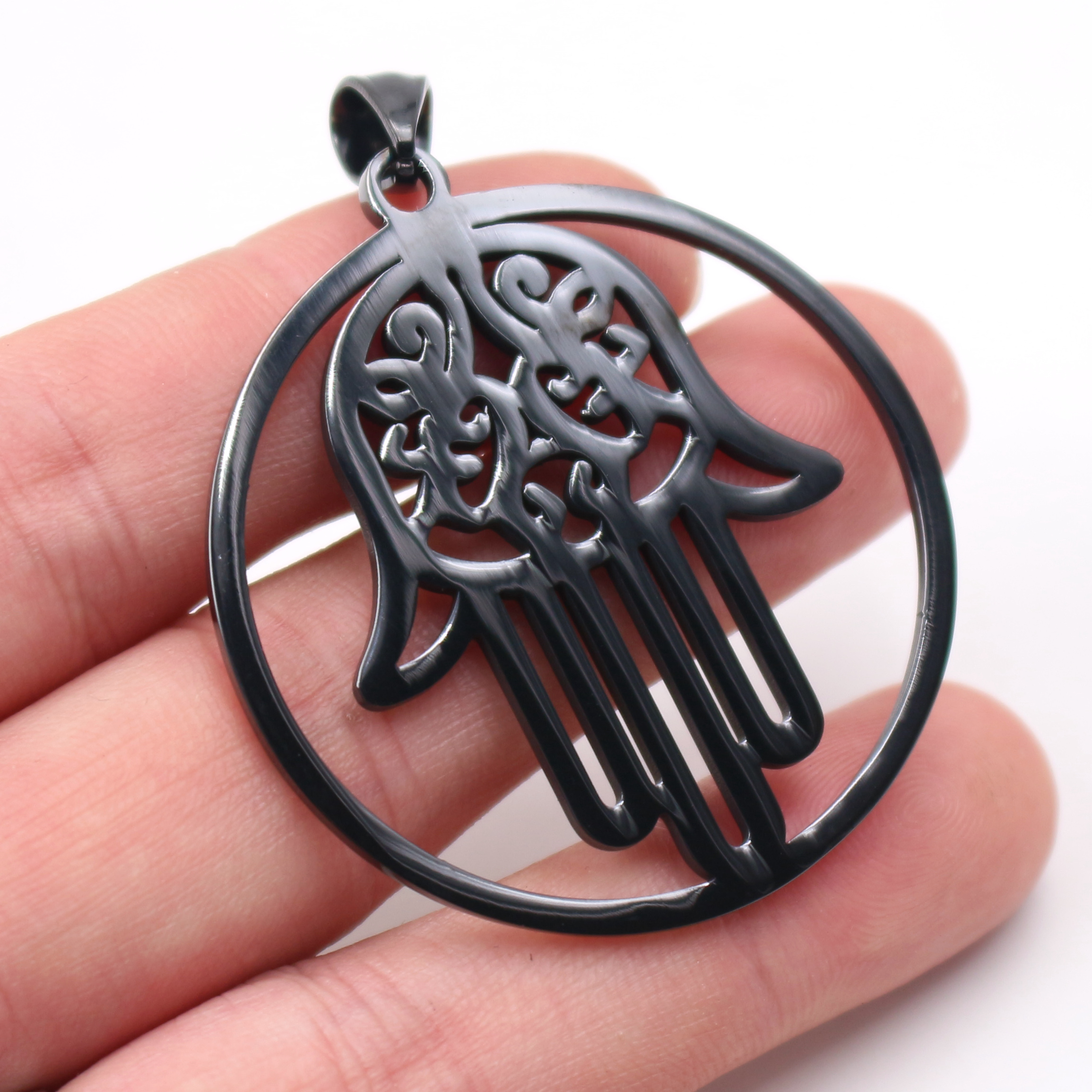 Jewelry Stainless steel Gold silver black Hamsa Hand Good Luck Pendant Necklace Chain 24 inch New list for Mens gifts