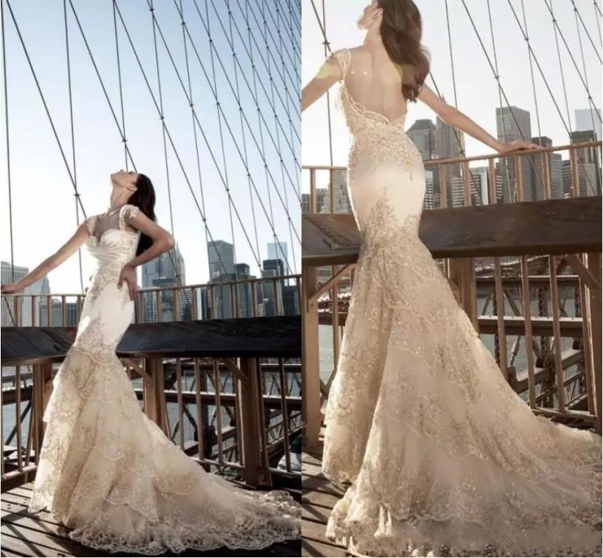 Pnina Tornai 2020 Wedding Dresses Romantic Backless Gorgeous Mermaid Bridal Gowns Bling Lace Crystal Tiered Sweep Train Wedding Dress