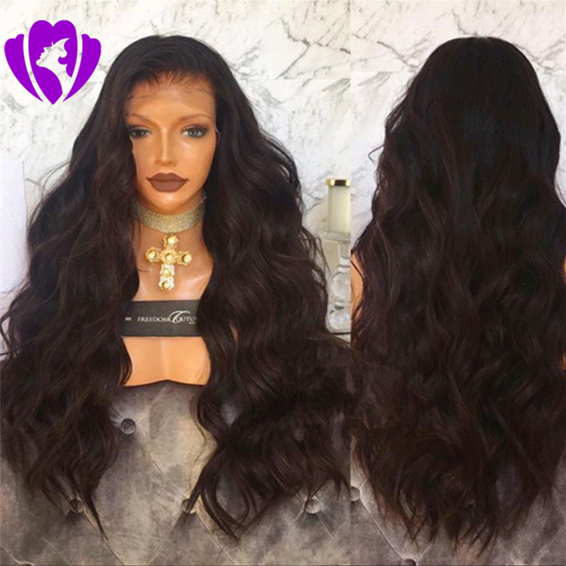 30inches Long black Wigs body wave Synthetic Lace Front Wigs Heat Resistant With Baby Hair Glueless For Women