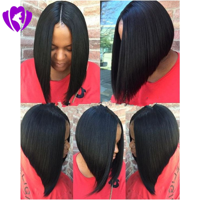 Middle part silk straigh Short Bob Lace Front Wigs synthetic Natural hair wig black/brown/blonde/red /blue color For Women