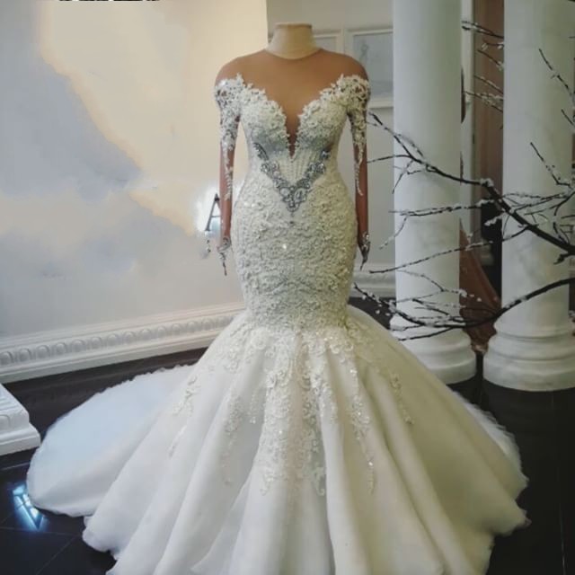 Plus Size Mermaid Wedding Dresses Sexy Sheer Jewel Neck Sequins Beads Lace Applique Wedding Gowns Gorgeous Long Sleeve Tulle Wedding Dress, Silver
Plus Size Mermaid Wedding Dresses Sexy Sheer Jewel Neck Sequins Beads Lace Applique Wedding Gowns Gorgeous Long Sleeve Tulle Wedding Dress, Silver