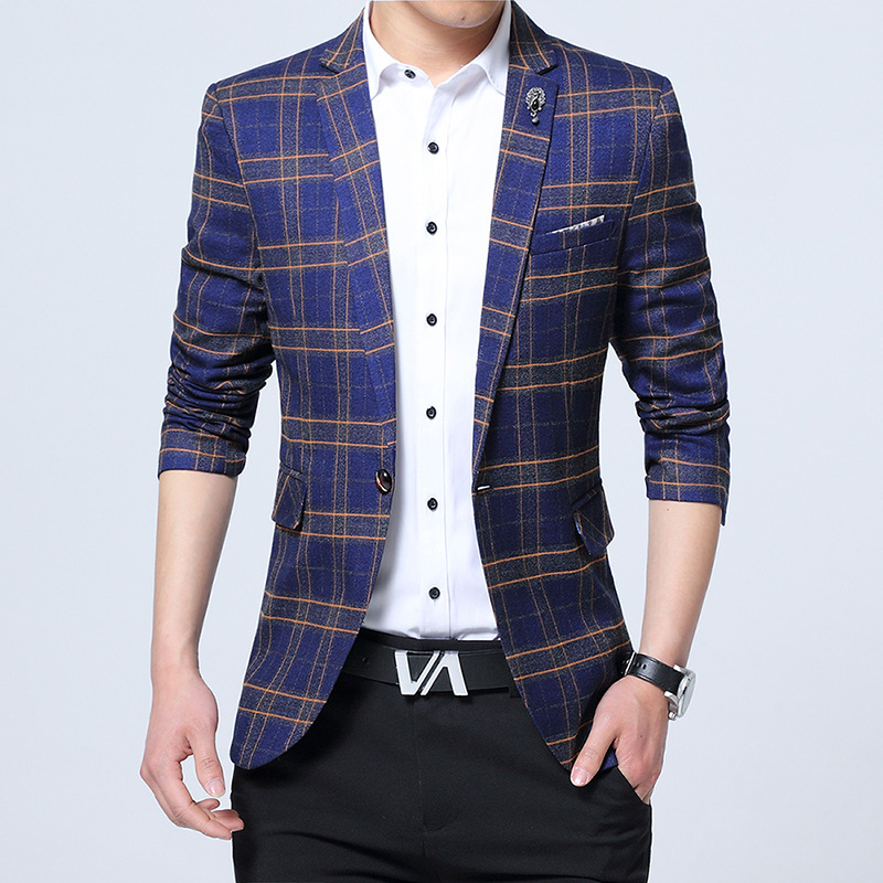 Spring Autumn Plaid Men Blazer Fashion Suit Jacket Slim Fit Masculine Blazer Casual Male Jackets High Quality Outerwear FS-133, Light blue
Spring Autumn Plaid Men Blazer Fashion Suit Jacket Slim Fit Masculine Blazer Casual Male Jackets High Quality Outerwear FS-133, Light blue