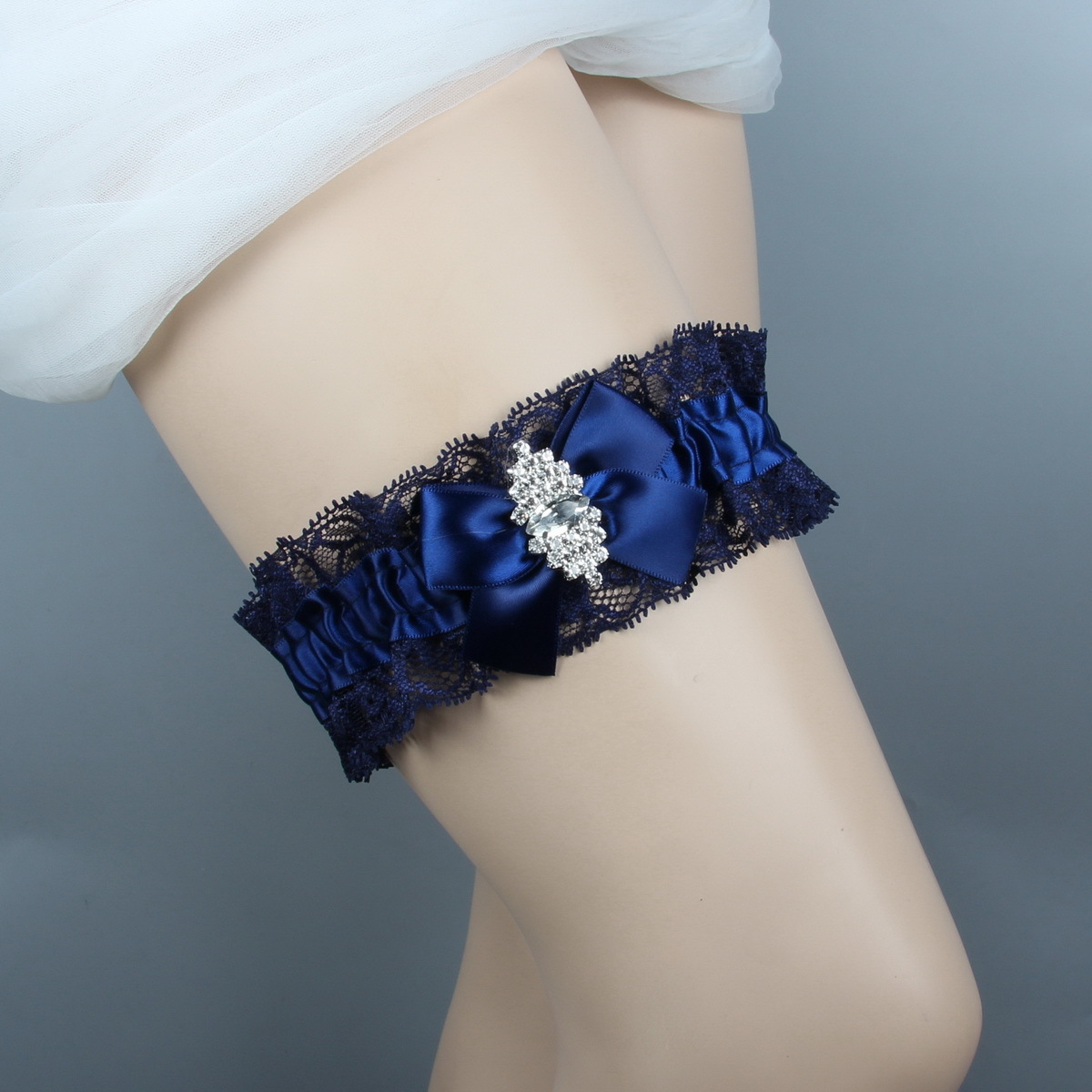 Wedding Garters for Bride Blue Satin Beads Bow For Bride's Wedding Garters Bridal Garters Free Size 16~23 Inches In Stock Cheap