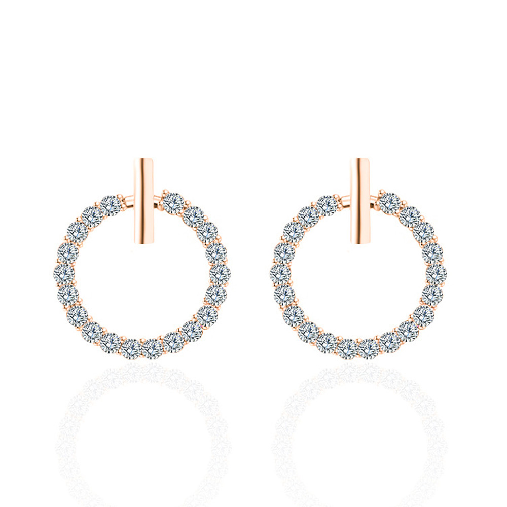 S925 Silver Earrings Full Austrian Rhinestone Crystal Circle Stud Earrings Jewelry Classic Fashion Women Girls Gift