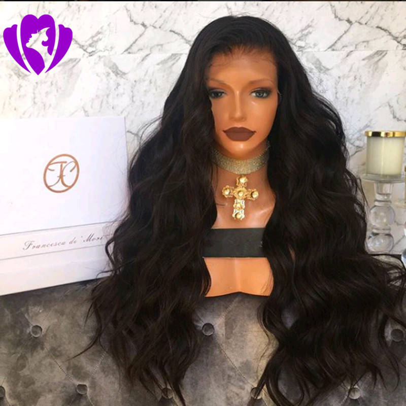 30inches Long black Wigs body wave Synthetic Lace Front Wigs Heat Resistant With Baby Hair Glueless For Women