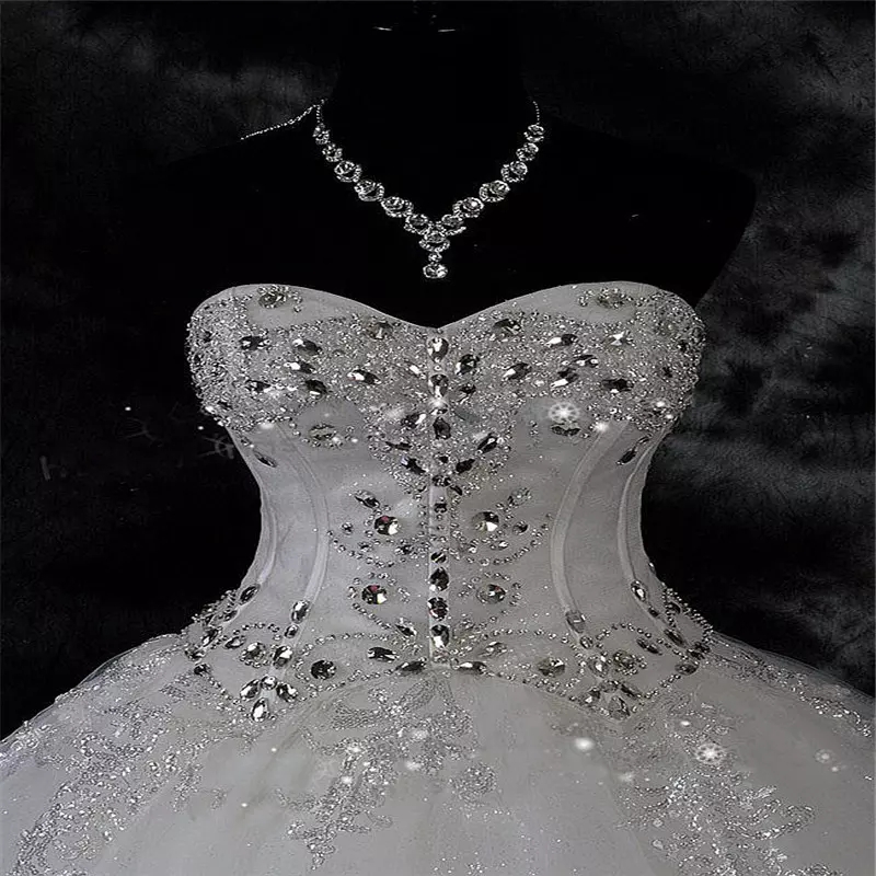 Lace Rhinestone Vintage Plus Size Wedding Dress Lace Up Bridal Gowns Robe De Mariage QC1095