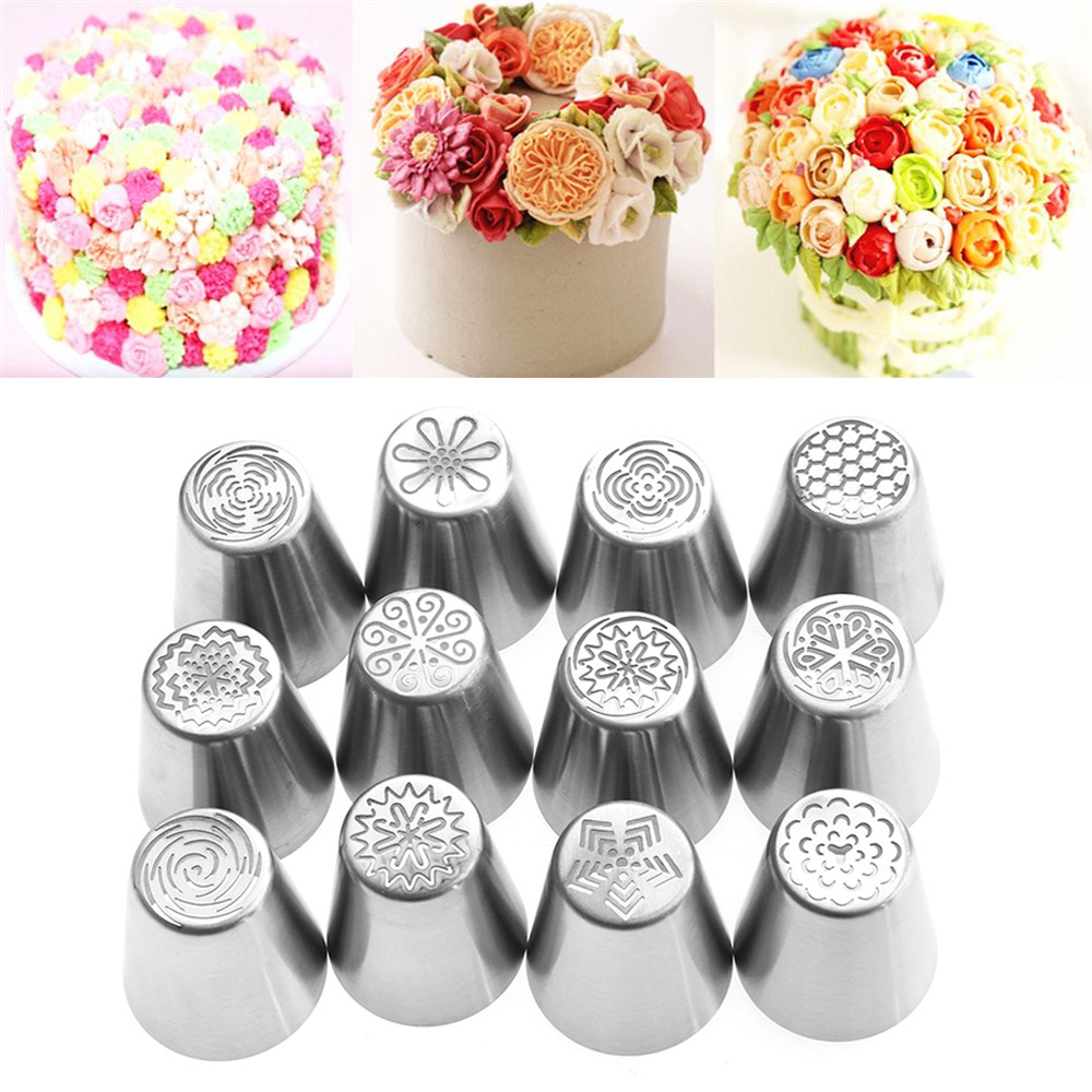 New 12 Pcs/set Kitchen Sugarcraft Russian Icing Piping Nozzles Pastry Tips Stainless Steel Fondant Cake Decor With One Convertor
New 12 Pcs/set Kitchen Sugarcraft Russian Icing Piping Nozzles Pastry Tips Stainless Steel Fondant Cake Decor With One Convertor