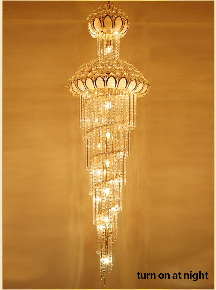 American Modern Crystal Chandelier LED Big Long Golden Chandeliers Lights Fixture European Lotus Flower Hotel Home Indoor Lighting