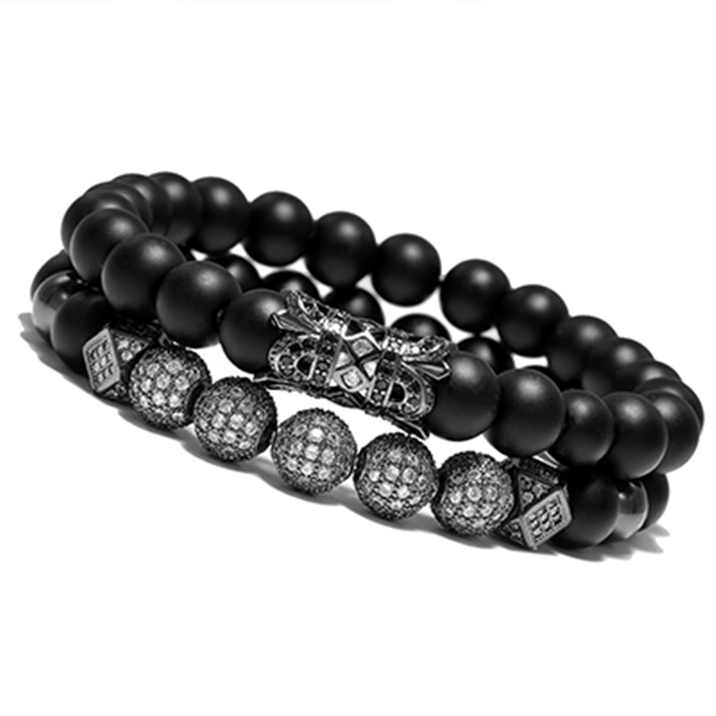 Crystal Ball Ethnic Hollow Rivet Charm Bracelets Set For Women Men Jewelry Matte Beaded Bracelet Accessories