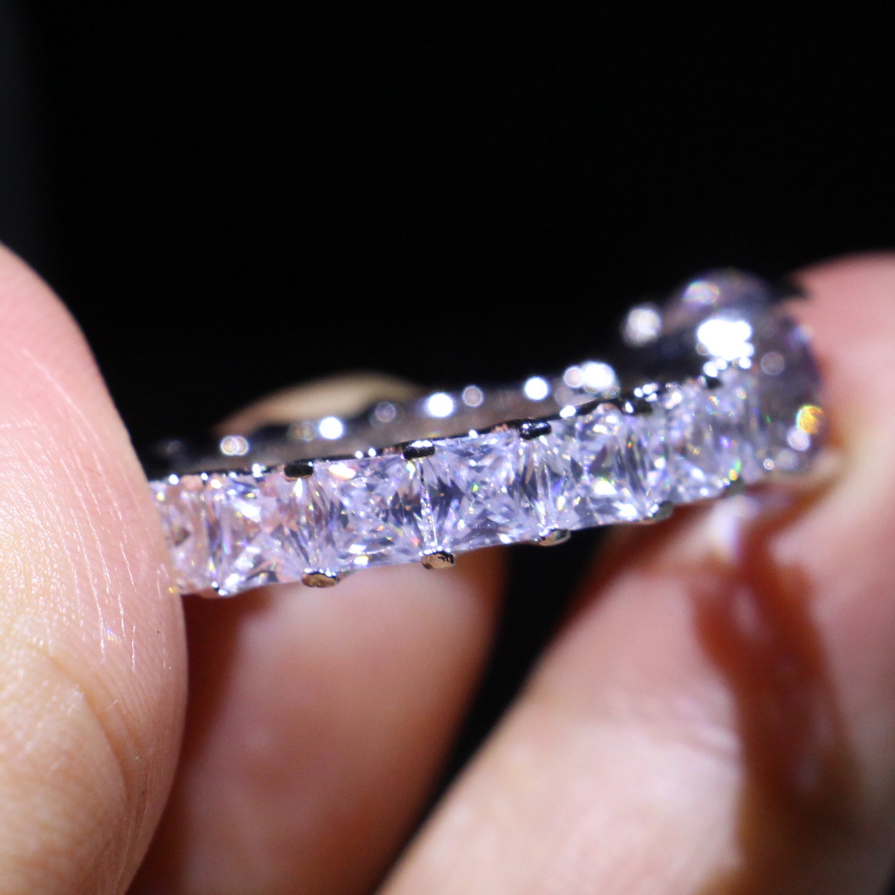 Sterg Sier Stackable Princess Cut Ring: 5A Zirconia Wedding Band