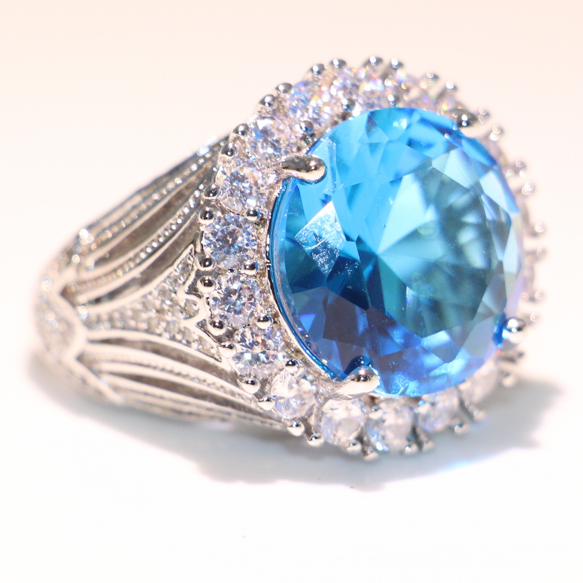 Size 6-10 Drop Shipping Jewelry Sterg Sier Big Aquamarine CZ Crystal 12CT Women Wedding Eternity Finger Ring For Lover Gift