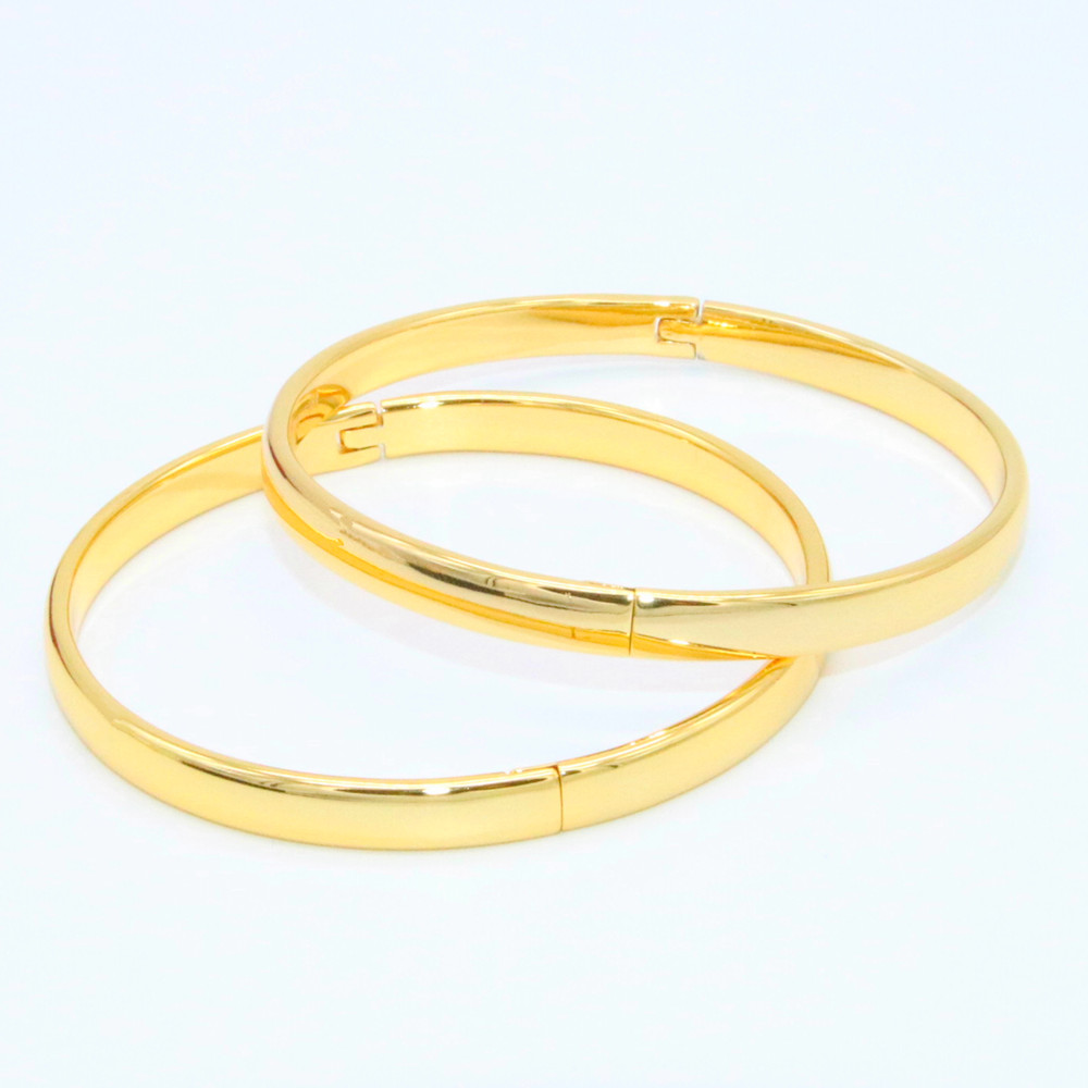 2 Pieces Plain Smooth Bangle 18k Yellow Gold Filled Simple Style Womens Girls Classic Bangle Bracelet Openable Dia 6cm