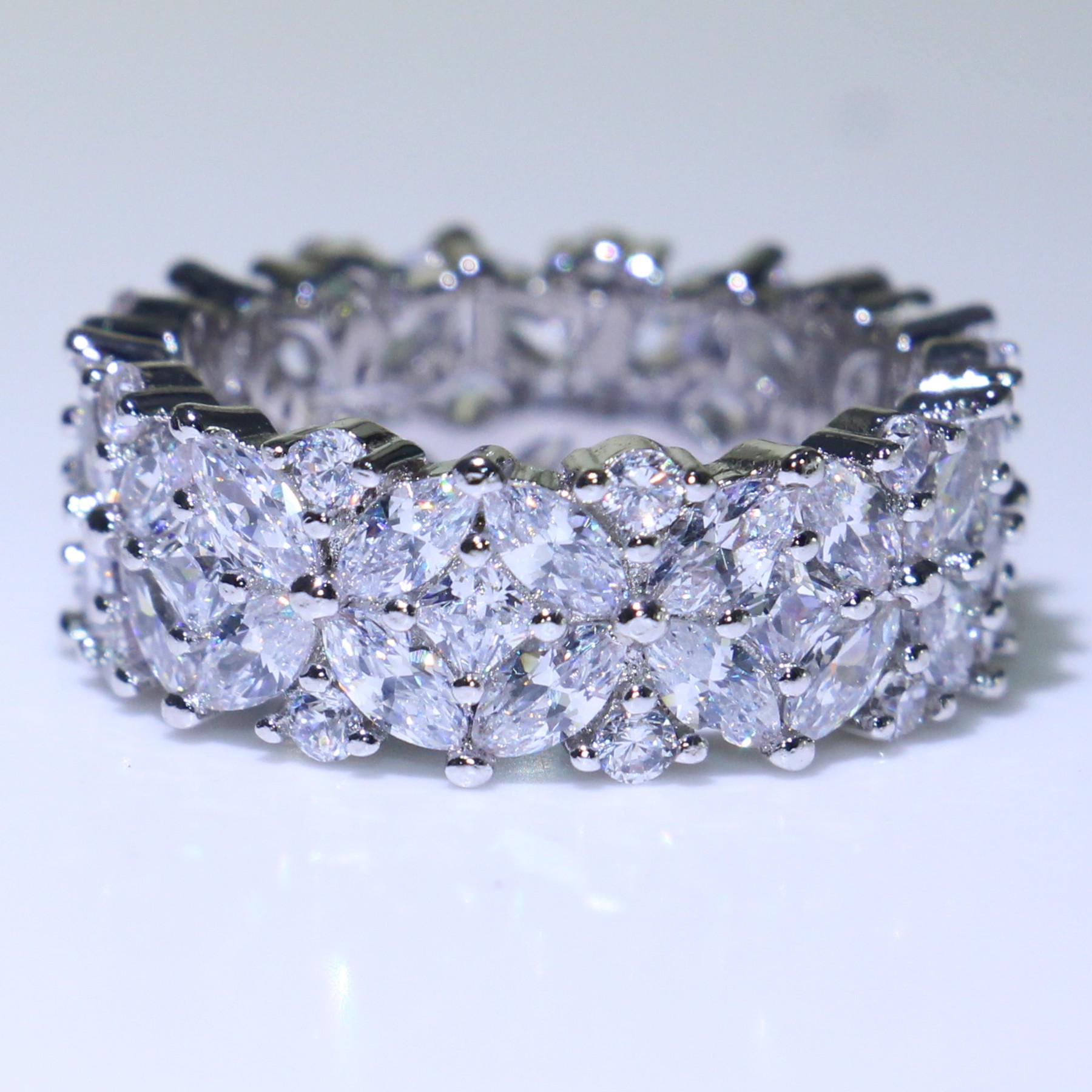 Marquise Topaz Dia 5A Zirconia Sterg Sier Party Wedding Ring