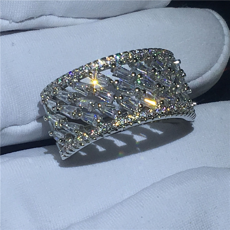 Fashion Hollow ring Silver color T shape Diamond Cz Stone Big Engagement wedding band ring for women Bridal Jewelry