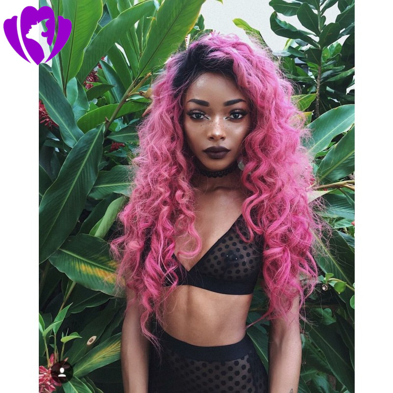 30INCHES long ombre pink loose curly Synthetic Lace Front Wig Glueless High Temperature Heat Resistant Wigs For black Women