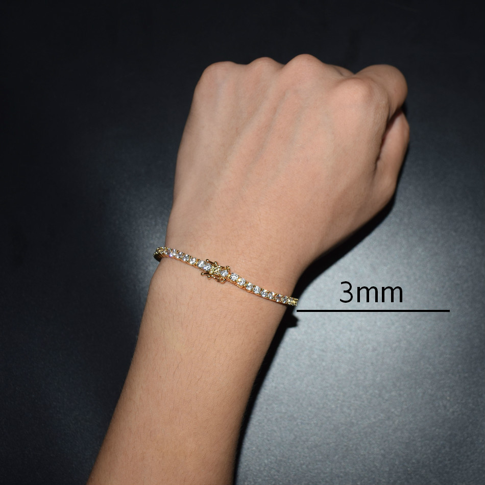 New Men039s Tennis Bracelet Rock Street Hip Hop Jewelry Women039s Gold Bracelet Ice Out CZ Stone Three Colors Drop