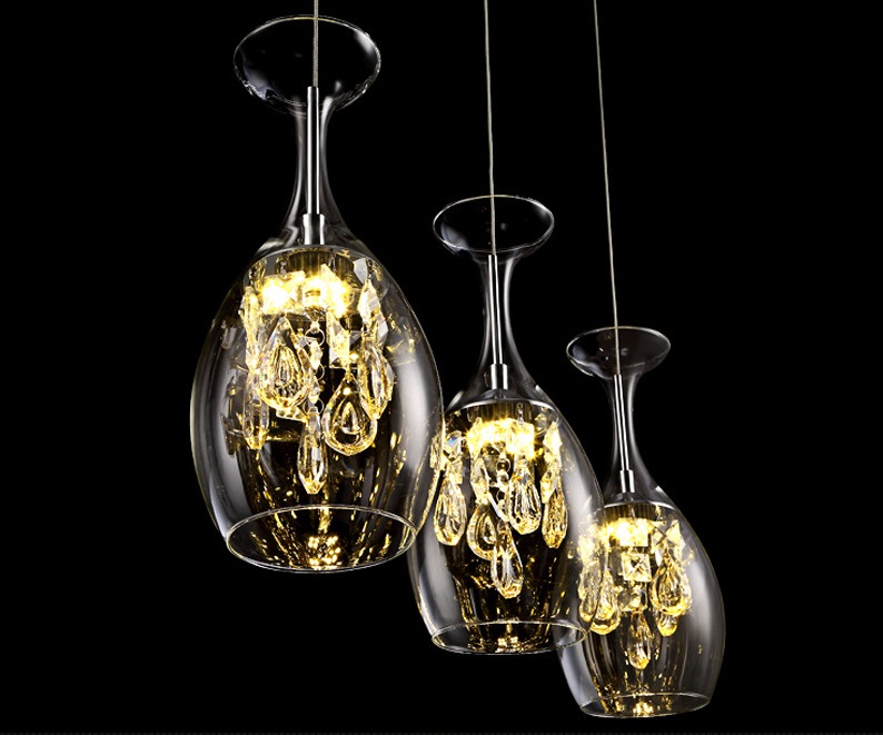 Crystal Modern Wine Glasses Bar Chandelier Ceiling Light Pendant Lamp LED Lighting Hanging Lamp Dining Living Room Fixture ing