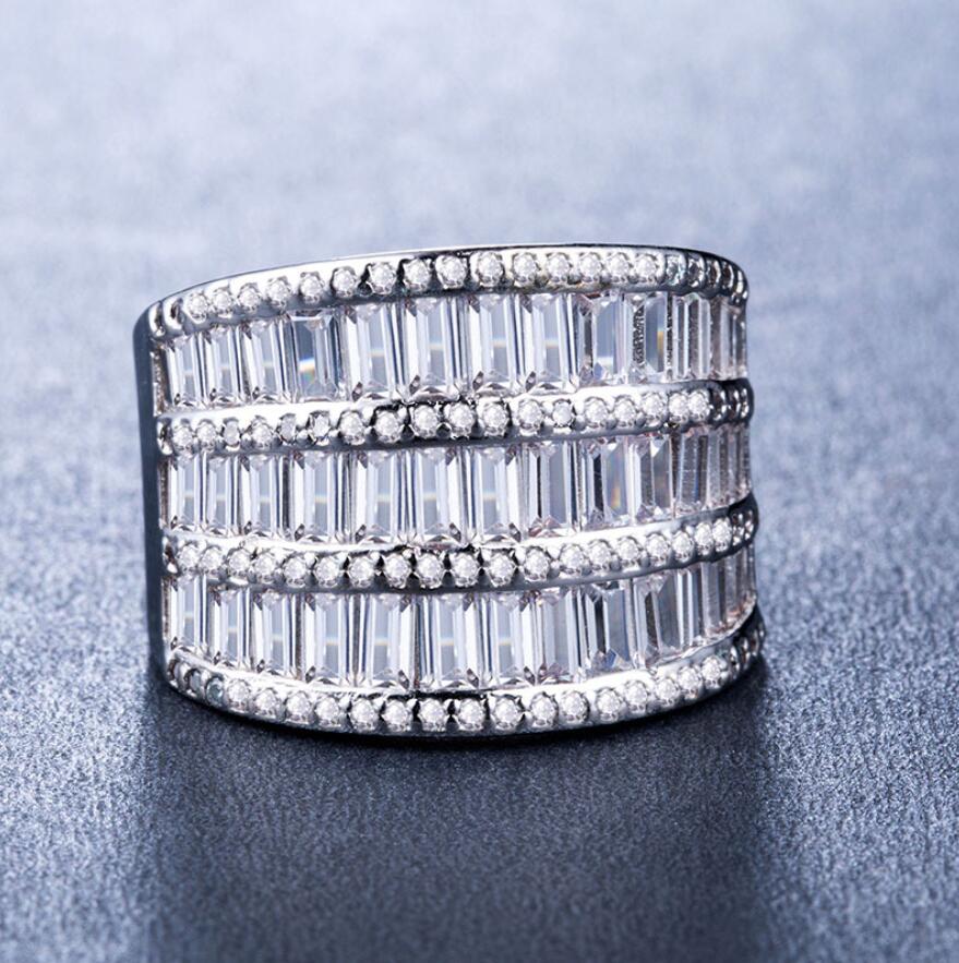 Victoria Wieck Luxury Jewelry Wide Ring for Women 925 Sterling Silver &White Gold Plated Princess White Topaz CZ Diamond Party Wedding Rings