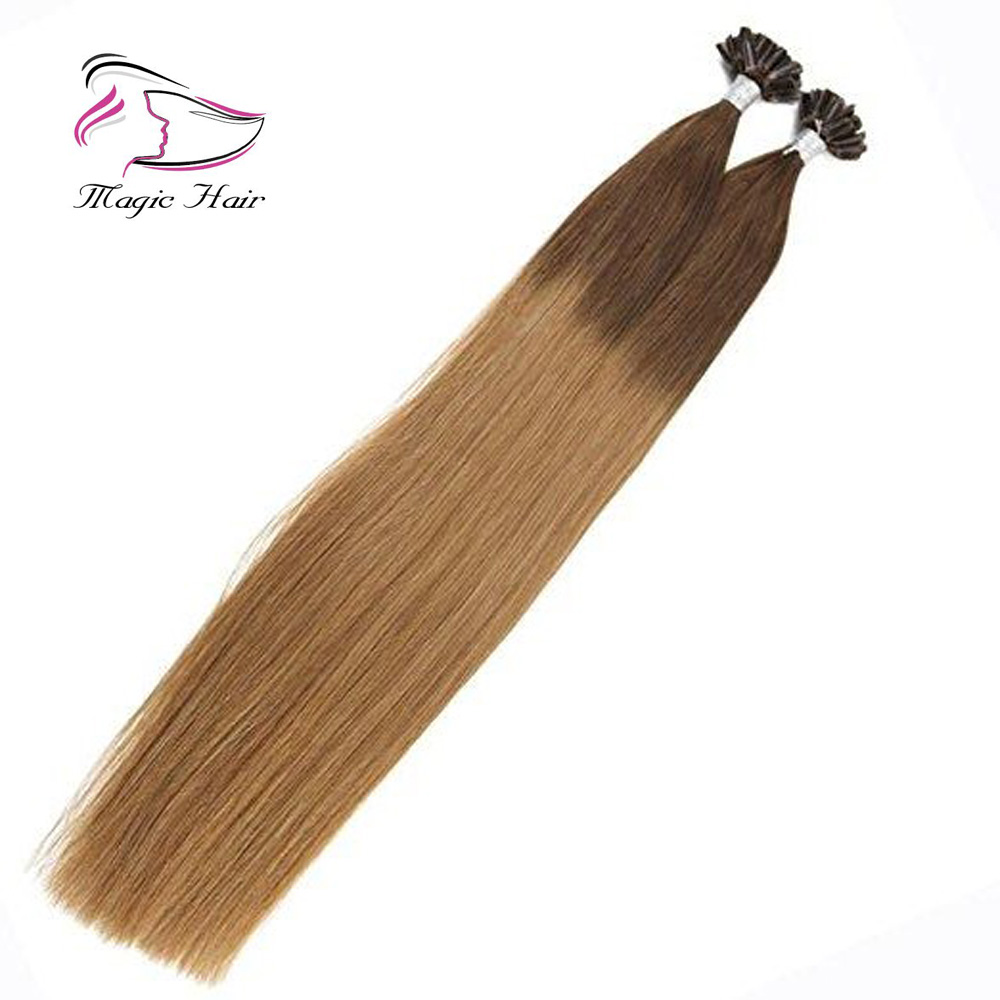 U Tip Keratin Remy Human Hair Extension Chocolate Brown #4 Ombre to Caramel Blonde #27 (#T427)