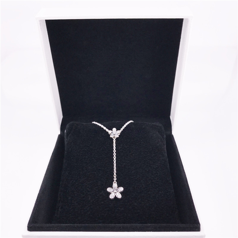Dazzling Daisies Clear CZ necklace necklace Authentic 925 Sterling Silver DIY Fine Jewelry Neclklace 590540CZ-60