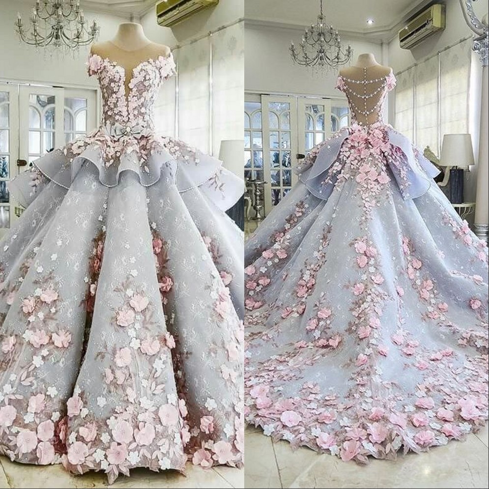 Said Mhamad 2019 Wedding Dresses Bride Robes Ball Gown 3D-Floral Appliques Vintage Lace Beaded Bridal Dress robe de mariage