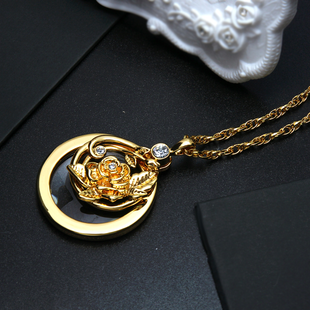 Flower design Magnifying glass necklace 2pcs parts moving pendant with chain fashion magnifying glasses for reading