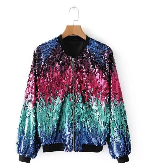 2018 Winter Sequin Jacket Womens Sparkly Bomber Jacket Three Quater Sleeve Zipper Glitter Streetwear Fashion Jackets Coat DW638, Multi 
2018 Winter Sequin Jacket Womens Sparkly Bomber Jacket Three Quater Sleeve Zipper Glitter Streetwear Fashion Jackets Coat DW638, Multi