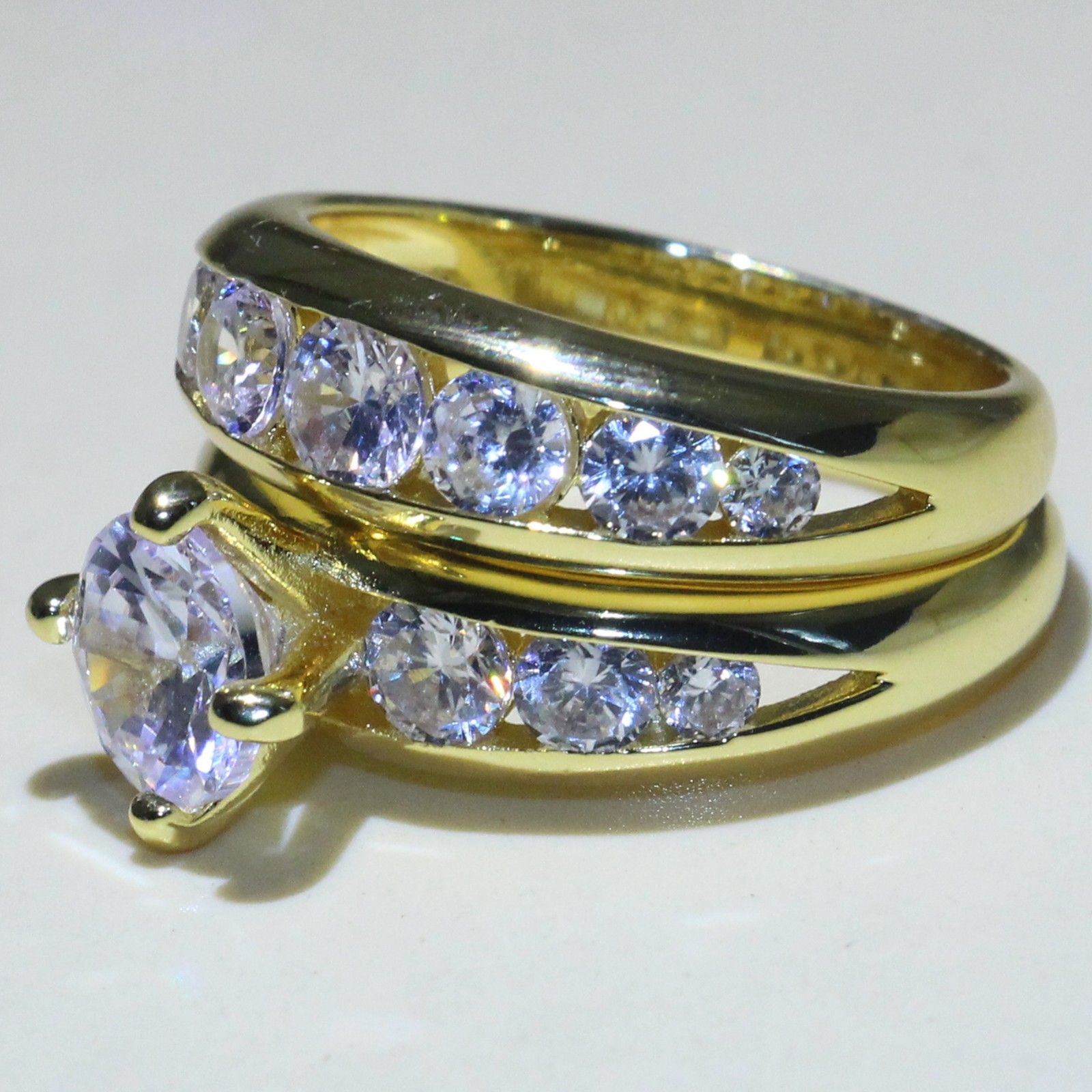 Sterg Sier Gold Fill Topaz Cubic Zirconia White Dia Rings Bridal Set