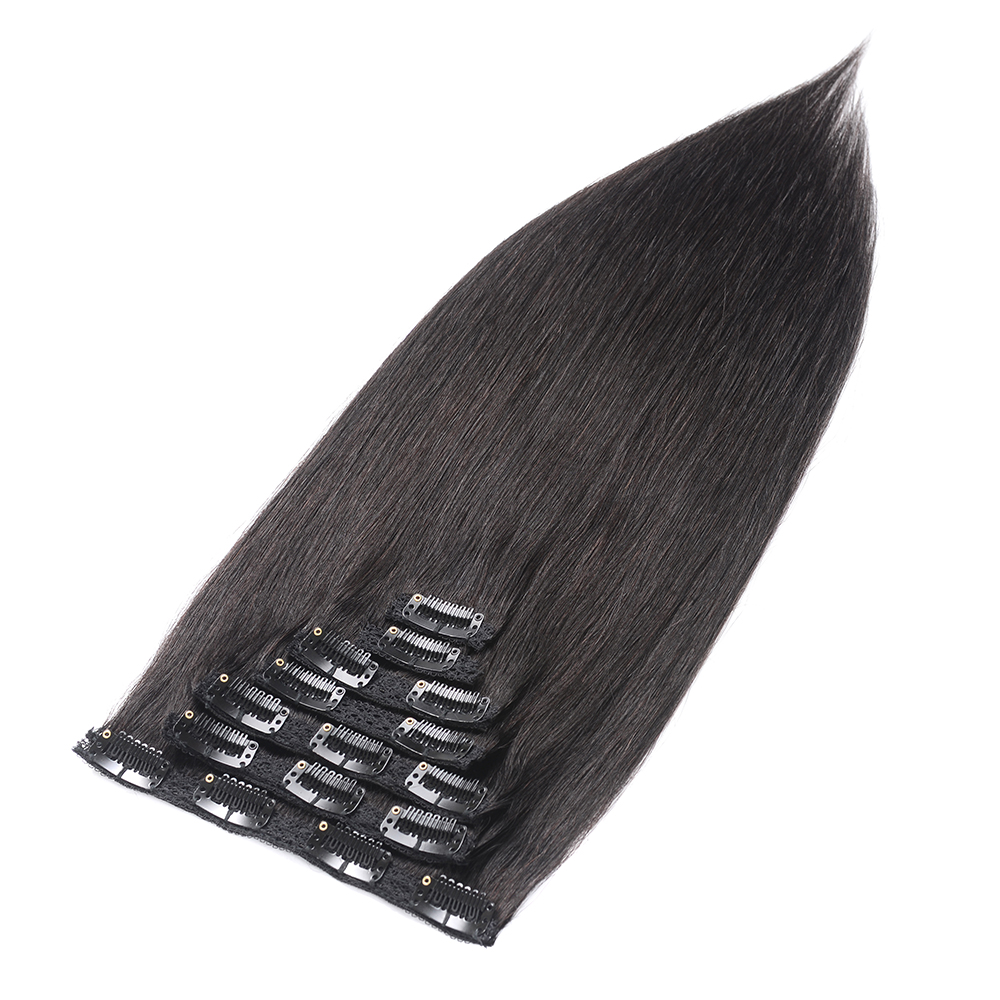 Human brazilian Clip in Hair Extensions Virgin Hair 70-160g option set with natural Black color and ash brown for options