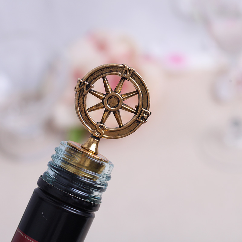 10pcs Travel Theme Party Favors Bronze Compass Wine Bottle Stoppers 4x10.5cm Wedding Souvenirs Christmas Gifts Free shipping
