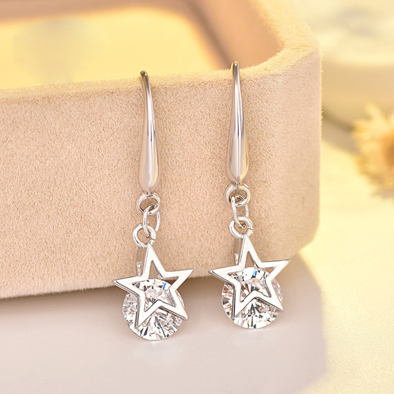 S925 Silver Needle Star Dangle Earrings Jewelry for Women Girl Drop Earrings