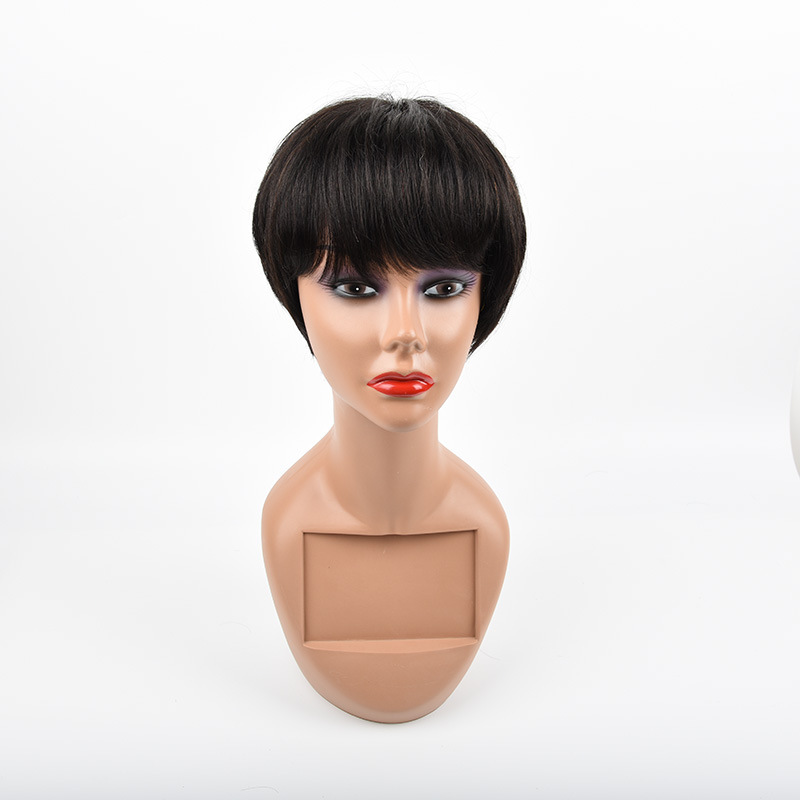 New Short Lace Front Human Hair Wig With Bangs Bob Pixie Cut African Haircut Style Brazilian Wigs For Black Women