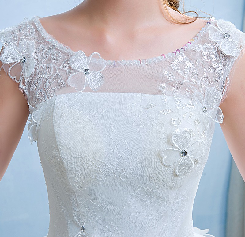 Grils New Spring and Summer O-neck Perfect Fashion Lace Ball Gown Wedding Dress 2018 Bride Dresses Vestido De Noiva with Flower