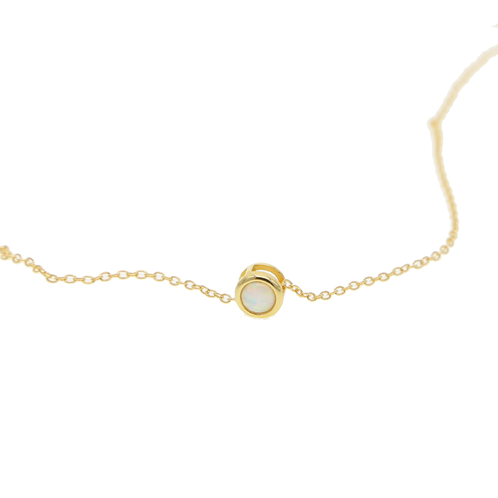 gold plated vermeil 925 sterling silver single stone necklace simple design bezel round cz charm beaded slider opal collar chains