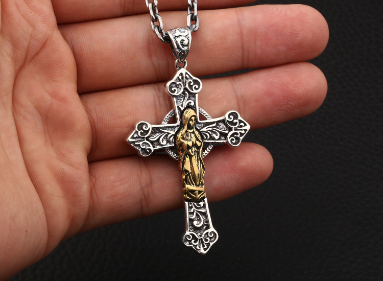 Brand new 925 sterling silver vintage jewelry antique silver hand-made designer Christian Crosses necklace pendants Mother of god Mary