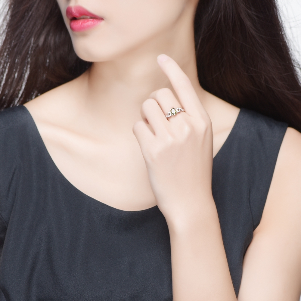 l&zuan S925 Fine Sterling Silver Jewelry Oval-Shaped Natural Yellow-Green Tourmaline Rings For Women Party Christmas GiftsY1883003