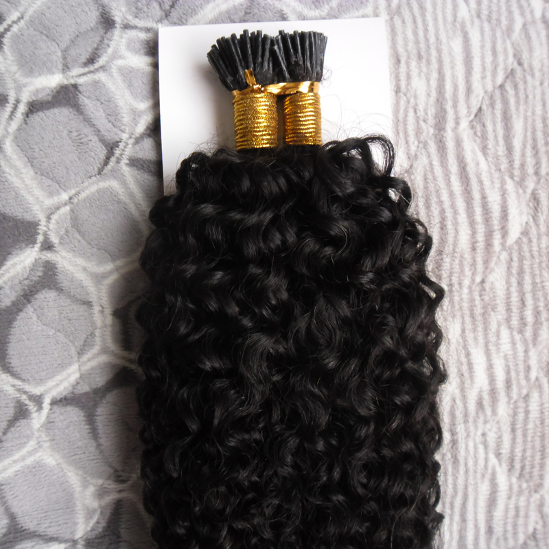Natural Color afro kinky curly hair 100g Human Pre Bonded Fusion Hair I Tip Stick Keratin Double Drawn Remy Hair Extension