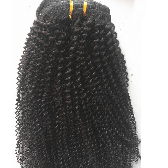 Brazilian Human Virgin Remy Natural Black Hair Kinky Coarse Clip In Hair Weft Soft Double Drawn Hair Extensions Unprocessed Color