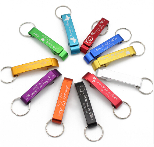 Personalized Engraved Bottle Opener Key Chain Wedding Favors Brewery Hotel Restaurant 8 Colors Customized 50 pcs