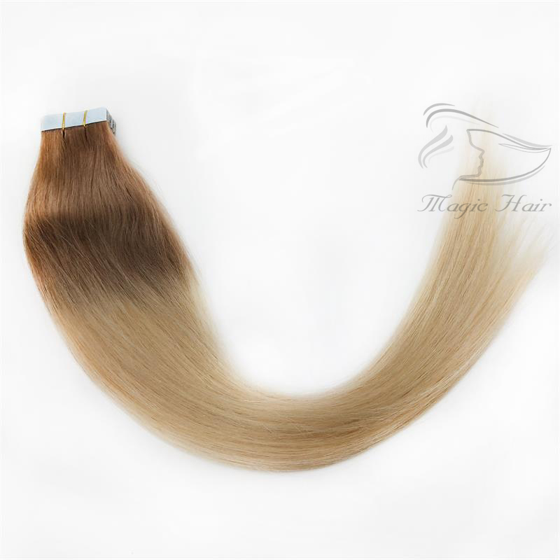 Human Virgin Hair Extensions PU Tape Remy Full Head Balayage Color #6/613 Skin Weft Vrigin Hair 50g 20PCS Hair Extensions