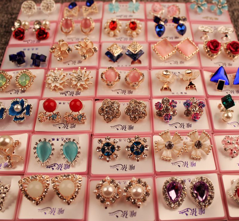 Random mix style 30Pairs/lot With Box Gold Gem Fashion Earrings wholesale earrings New fashion jewelry top quality HJ002