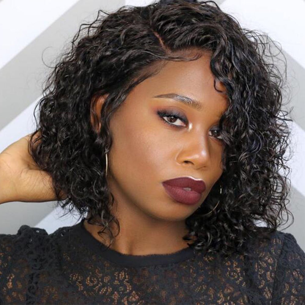 Lace Front Full Lace Wigs For Black Women Brazilian Virgin Human Hair Short Bob Wigs Bleached Knots Curly Glueless Lace Wig 10 Inch