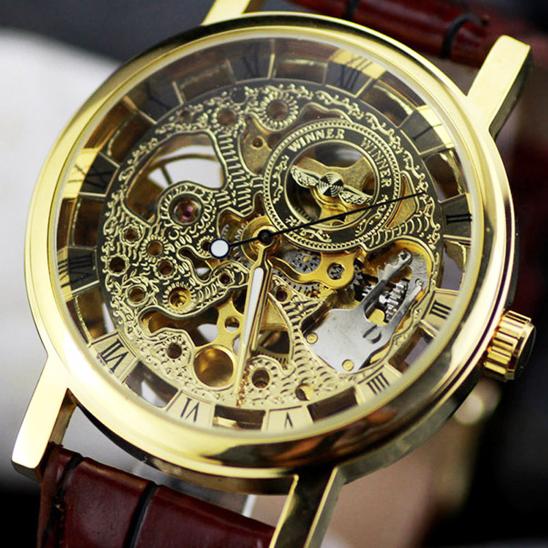 Relogio Masculino Ultra Thin Men Women Watches Golden Mechanical Skeleton Watches Manual Hand Wind Up, Black black